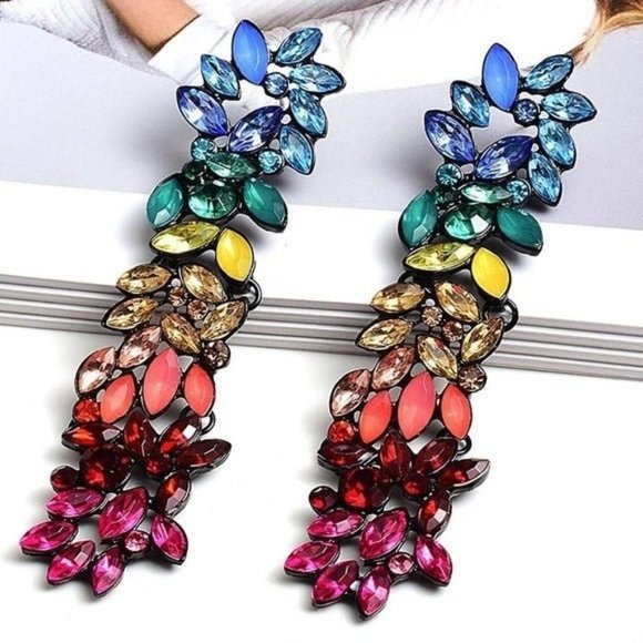Rainbow jewel earrings dangle drop multicolored - Picture 1 of 6